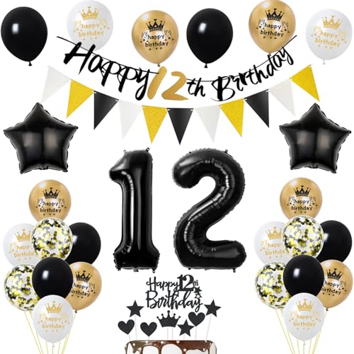 Luftballons 12 Geburtstag Deko Junge Mädchen, Banner 12 Geburtstag Girlande Deko 12. Geburtstag Mädchen Tortendeko 12. Geburtstag Junge Schwarz Gold Geburtstagsdeko 12 jahre Junge Mädchen Ballons Luftballons 12 Geburtstag Deko Junge Mädchen, Banner 12 Geburtstag Girlande Deko 12. Geburtstag Mädchen Tortendeko 12. Geburtstag Junge Schwarz Gold Geburtstagsdeko 12 jahre Junge Mädchen Ballons von Yishamei