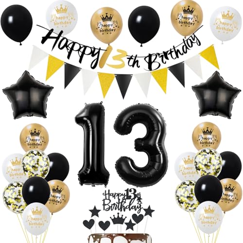 Luftballons 13 Geburtstag Deko Junge Mädchen, Banner 13 Geburtstag Girlande Deko 13. Geburtstag Mädchen Tortendeko 13. Geburtstag Junge Schwarz Gold Geburtstagsdeko 13 jahre Junge Mädchen Ballons Luftballons 13 Geburtstag Deko Junge Mädchen, Banner 13 Geburtstag Girlande Deko 13. Geburtstag Mädchen Tortendeko 13. Geburtstag Junge Schwarz Gold Geburtstagsdeko 13 jahre Junge Mädchen Ballons von Yishamei