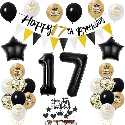 Luftballons 17 Geburtstag Deko Junge Mädchen, Banner 17 Geburtstag Girlande Deko 17. Geburtstag Mädchen Tortendeko 17. Geburtstag Junge Schwarz Gold Geburtstagsdeko 17 jahre Junge Mädchen Ballons Luftballons 17 Geburtstag Deko Junge Mädchen, Banner 17 Geburtstag Girlande Deko 17. Geburtstag Mädchen Tortendeko 17. Geburtstag Junge Schwarz Gold Geburtstagsdeko 17 jahre Junge Mädchen Ballons von Yishamei