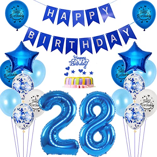 Luftballons 28. Geburtstag deko Mann blau,Folienballon 28 jahre Geburtstag dekoration Männer blau set,happy Birthday 28th Geburtstagsdeko 28 jahre Mann deko Ballon 28 Geburtstag Mann deko von Yishamei