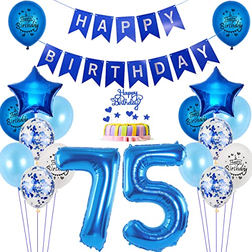 Luftballons 75. Geburtstag deko Mann blau,Folienballon 75 jahre Geburtstag dekoration Männer blau set,happy Birthday 75th Geburtstagsdeko 75 jahre Mann deko Ballon 75 Geburtstag Mann deko von Yishamei