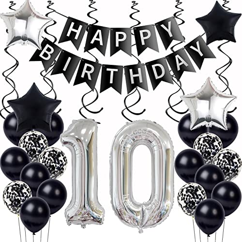 Luftsballon 10. Geburtstag Dekoration junge Mädchen Schwarz Silber Geburtstagsdeko 10 Jahre Mädchen deko 10 Geburtstag junge ballons 10. Geburtstag Party Deko 10 Geburtstag Mädchen deko 10 Birthday von Yishamei