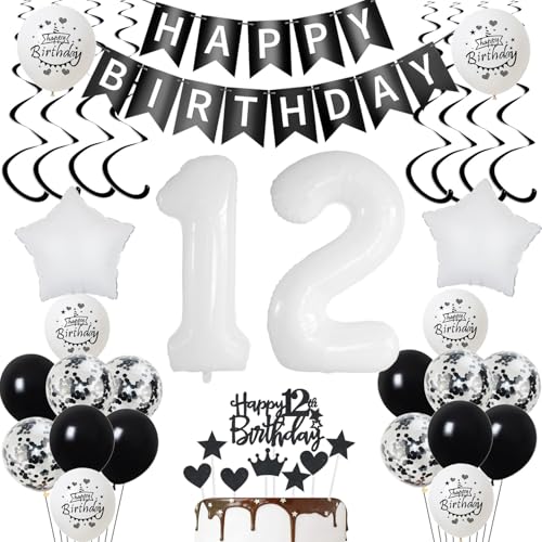 Luftsballon 12. Geburtstag Junge deko Schwarz Weiß Geburtstagsdeko 12 Jahre Mädchen Dekoration tortendeko 12 .Geburtstag Mädchen ballons 12.Deko Kuchen Luftsballon 12. Geburtstag Junge deko Schwarz Weiß Geburtstagsdeko 12 Jahre Mädchen Dekoration tortendeko 12 .Geburtstag Mädchen ballons 12.Deko Kuchen von Yishamei