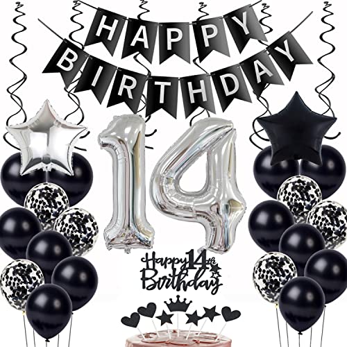 Luftsballon 14. Geburtstag Dekoration Schwarz Silber Geburtstagsdeko 14 Jahre Mädchen tortendeko 14 Geburtstag Mädchen junge ballons 14.Geburtstag Deko Kuchen Deko 14. Geburtstag junge Mädchen von Yishamei