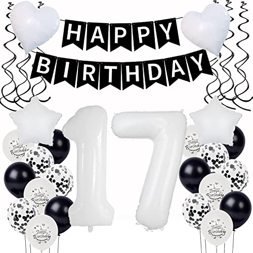 Luftsballon 17. Geburtstag Deko Schwarz Weiß Geburtstagsdeko 17 Jahre Mädchen Junge dekoration 17 Geburtstag Mädchen ballon 17. Geburtstag Party Deko 17 Geburtstag Luftsballon girlande 17 Mädchen von Yishamei