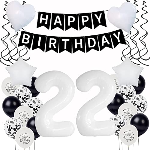 Luftsballon 22. Geburtstag Deko Frau Schwarz Weiß Geburtstagsdeko 22 Jahre Frauen Mann dekoration 22 Geburtstag Frauen ballon 22. Geburtstag Party Deko 22 Geburtstag Luftsballon girlande 22 Männer von Yishamei