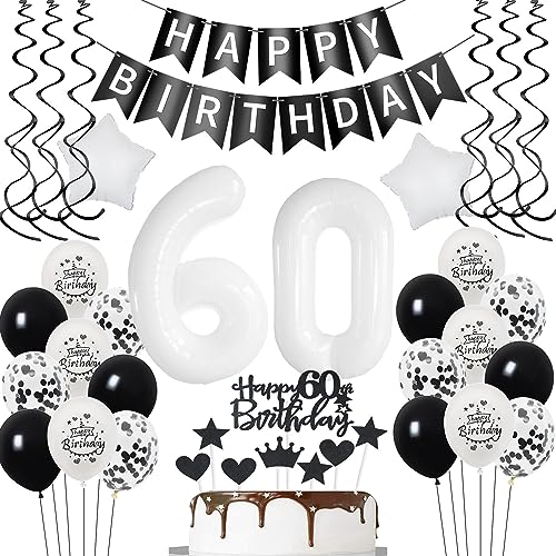 Luftsballon 60. Geburtstag Mann deko Schwarz Weiß Geburtstagsdeko 60 Jahre Frauen Dekoration tortendeko 60 .Geburtstag Frau ballons 60.Geburtstag Deko Kuchen Deko 60. Geburtstag Mann deko von Yishamei