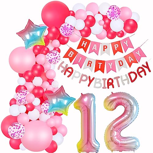 Mädchen 12 Geburtstag Dekoration Deko 12. Geburtstag Ballon Girlande Rosa 12 Geburtstag Mädchen Luftballons Girlande Rosa 12. Geburtstag Mädchen Rosa Deko Rosa Ballons 12 Geburtstag Party Mädchen von Yishamei