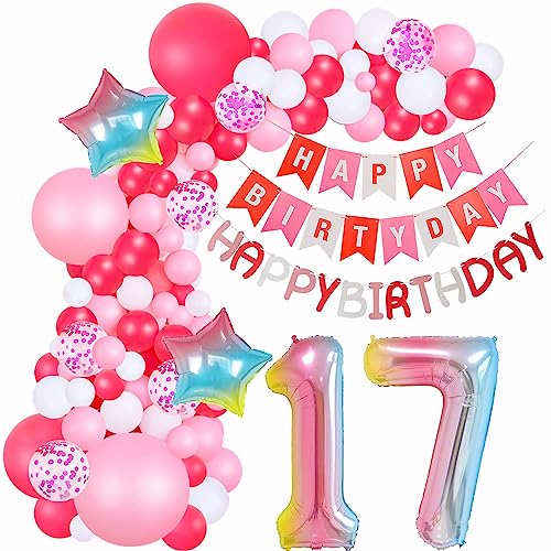 Mädchen 17 Geburtstag Dekoration Deko 17. Geburtstag Ballon Girlande Rosa 17 Geburtstag Mädchen Luftballons Girlande Rosa 17. Geburtstag Mädchen Rosa Deko Rosa Ballons 17 Geburtstag Party Mädchen von Yishamei