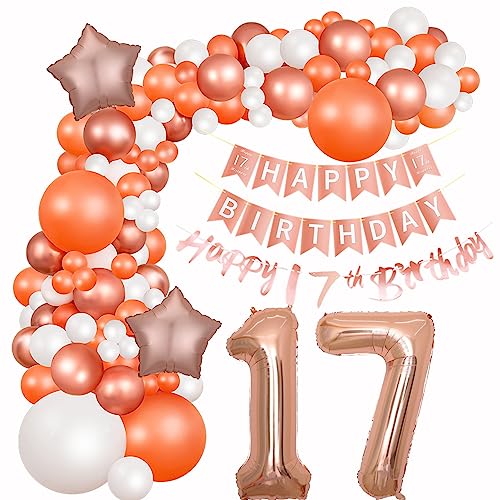 Mädchen 17 Geburtstag Dekoration Deko 17. Geburtstag Ballon Girlande Rosegold 17 Geburtstag Mädchen Luftballons Girlande Rosegold 17. Geburtstag Mädchen Rosegold Ballons 17 Geburtstag Party Mädchen von Yishamei