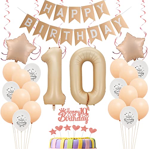 Retro Luftballons 10 Geburtstag Mädchen Deko Set,Tortendeko 10 jahre Geburtstag Mädchen,Folienballons 10 Geburtstag Mädchen Dekoration, Geburtstagdeko 10 Jahre Mädchen Kuchen Topper 10. Geburtstag von Yishamei