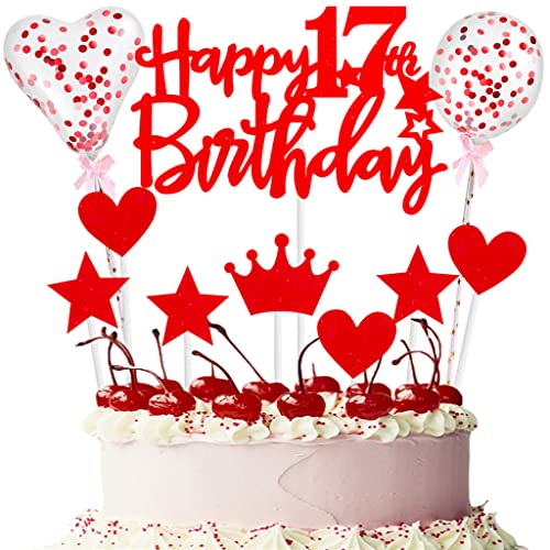 Rot Tortendeko 17 Geburtstag Mädchen Happy 17th Birthday Tortendeko 17 jahre junge mädchen Kuchendeko 17.Cupcake Topper 17. Geburtstagstorte Topper Rot Cake Topper Deko 17 Geburtstag Kuchenaufsatz von Yishamei