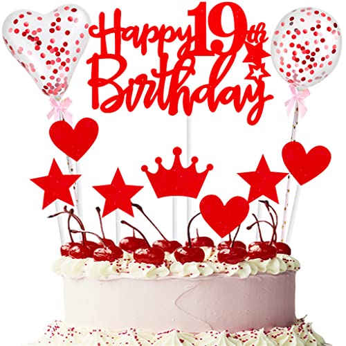 Rot Tortendeko 19 Geburtstag Mädchen Happy 19th Birthday Tortendeko 19 jahre junge mädchen Kuchendeko 19.Cupcake Topper 19. Geburtstagstorte Topper Rot Cake Topper Deko 19 Geburtstag Kuchenaufsatz von Yishamei