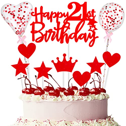 Rot Tortendeko 21 Geburtstag Frau Happy 21th Birthday Tortendeko 21 jahre junge Frauen Mann Kuchendeko 21. Cupcake Topper 21. Geburtstagstorte Topper Rot Cake Topper Deko 21 Geburtstag Kuchenaufsatz von Yishamei