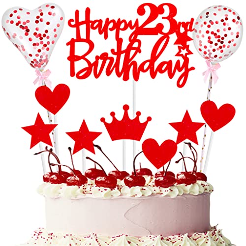 Rot Tortendeko 23 Geburtstag Frau Happy 23th Birthday Tortendeko 23 jahre junge Frauen Mann Kuchendeko 23. Cupcake Topper 23. Geburtstagstorte Topper Rot Cake Topper Deko 23 Geburtstag Kuchenaufsatz von Yishamei