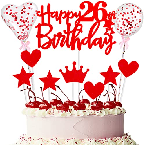 Rot Tortendeko 26 Geburtstag Frau Happy 26th Birthday Tortendeko 26 jahre junge Frauen Mann Kuchendeko 26. Cupcake Topper 26. Geburtstagstorte Topper Rot Cake Topper Deko 26 Geburtstag Kuchenaufsatz von Yishamei