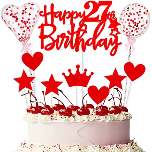 Rot Tortendeko 27 Geburtstag Frau Happy 27th Birthday Tortendeko 27 jahre junge Frauen Mann Kuchendeko 27. Cupcake Topper 27. Geburtstagstorte Topper Rot Cake Topper Deko 27 Geburtstag Kuchenaufsatz von Yishamei