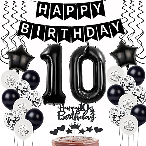 Schwarz Weiß Luftballons 10. Geburtstag Dekoration,Geburtstagsdeko 10 Jahre Junge Mädchen Tortendeko 10 Geburtstag junge Ballons 10. Geburtstag Junge Happy Birthday 10 Jahre Junge Geburtstag deko von Yishamei