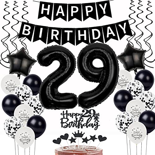 Schwarz Weiß Luftballons 29. Geburtstag Dekoration,Geburtstagsdeko 29 Jahre mann frauen Tortendeko 29 Geburtstag mann Ballons 29. Geburtstag mann Happy Birthday 29 Jahre männer Geburtstag deko 29 von Yishamei