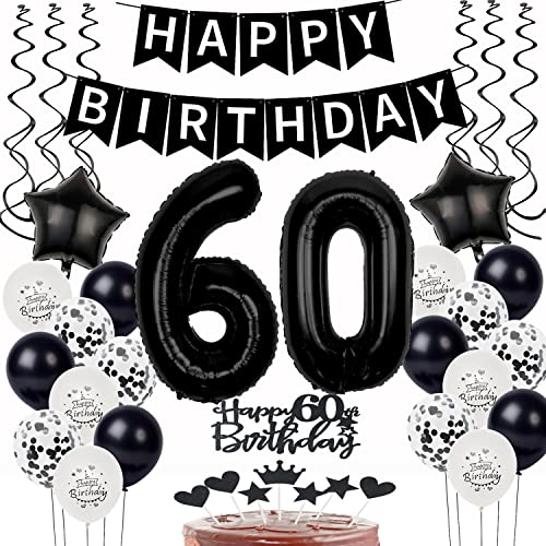 Schwarz Weiß Luftballons 60. Geburtstag Dekoration,Geburtstagsdeko 60 Jahre mann frauen Tortendeko 60 Geburtstag mann Ballons 60. Geburtstag mann Happy Birthday 60 Jahre männer Geburtstag deko 60 von Yishamei