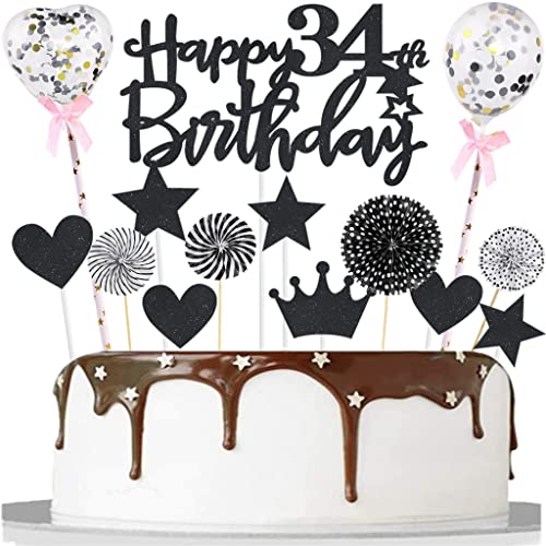 Tortendeko 34 Schwarz 34 Jahre Mann Frau Tortendeko Kuchendeko 34. Geburtstag Schwarz Happy 34th Birthday Tortendeko 34 Kuchenaufsatz 34. Kuchen Topper für 34. Geburtstag Party Kuchen Deko von Yishamei