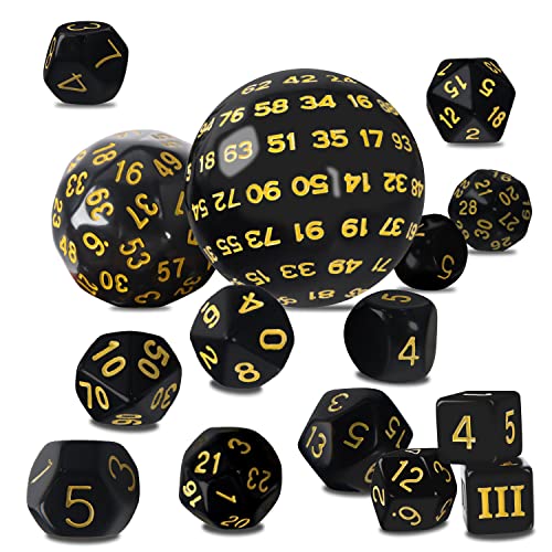 15PCS Polyedrische Würfel Set, Würfel Polyeder Würfel, DND Spiel Würfel, für Dungeon und Dragons, D&D, Pathfinder, Brettspiele, polyedrische Würfel in Schwarz Gold von Yisscen