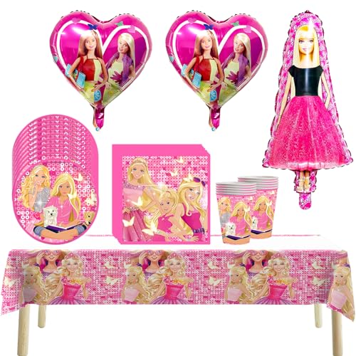 44PCS Barbiprinzessin Partygeschirr, Party Supplies Set Enthalten Teller Pappbecher Servietten Tischdecken Luftballons, für Prinzessin geburtstag deko, princess geburtstag deko von Yisscen