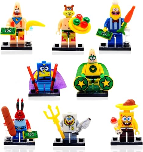 8PCS Spongebob Mini Figures, Minifiguren Set, Anime Figuren, Puppen DIY Desktop Ornaments, Anime Baustein Set, Baustein Spielzeug Sammlung, Bausteinspielzeug Geschenk für Erwachsene Kinder von Yisscen