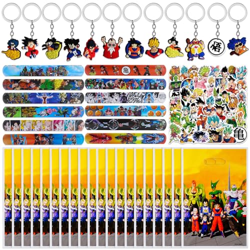 94 Stück Dra-gon Ball Party Mitgebsel Set, 20 Goku Party Geschenktüte + 12 Schlüsselanhänger + 12 Schnapparmband + 50 Aufkleber, für Kindergeburtstag, Geschenken, Giveaways, Goku Partyzubehör Deko von Yisscen