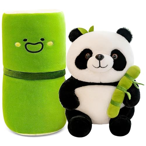 Panda-Plüschtier, 26 cm, Panda mit Bambus, Panda, Plüschtier, Panda, Plüschpuppe, Plüschpuppe, Panda, versteckt sich in einer Bambustasche, Geschenke für Kinder von Yisscen