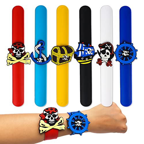 Pirate Slap Armbänder Set, 6Pcs Bunte Schnapparmbänder für Kinder, Silikon Wristband Schnapparmband, Pirat Dekorations Zubehör, Halloween Armbänder für Kinder Jungen Mädchen Party Geburtstag Mitgebsel von Yisscen