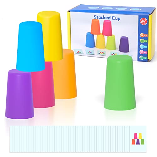 Yisscen Sport Stapelbecher, Quick Stacks Cups Kinder und Erwachsene mit 6 Speed ​​Cups und 50 Karten, Becher Stapeln Training Stapelbecher Speed Party Spielzeug Set, für Kinder Stapelbecherspiel von Yisscen