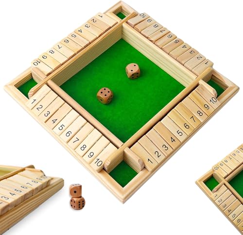 WüRfelspiel Holz, Shut The Box Spiel, 4 Spieler Würfelspiel, Brettspiel aus Holz mit 2 Würfel, Holz Brettspiel, Mathematik Lernspielzeug, Mathespiele für Kinder und Erwachsen von Yisscen