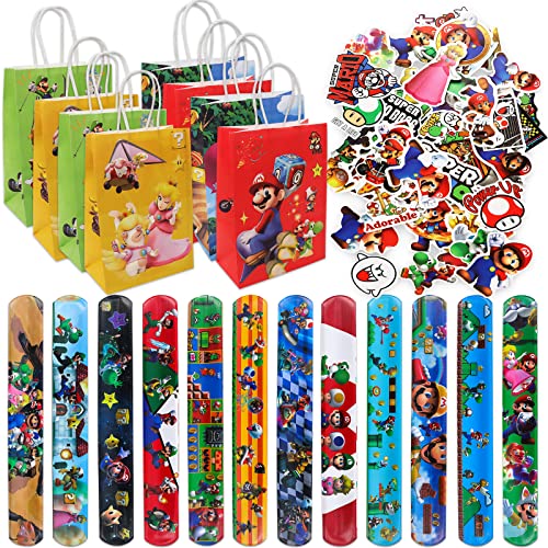 Yisscen 74PCS Party Mitgebsel - 12 Armband, 12 Geschenktüten, 50 Cartoon Aufkleber, für Party Deko Kindergeburtstag von Yisscen