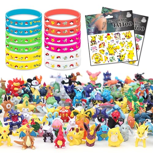 Yisscen Cartoon Spielzeug Mini Set, Party Mitgebsel, 24 Cartoon Pearl Minifiguren + 12 Leuchtendes Silikon Armband + 2 Aufkleber, für Erwachsene Kinder Gastgeschenk Give Aways Party Dekoration von Yisscen