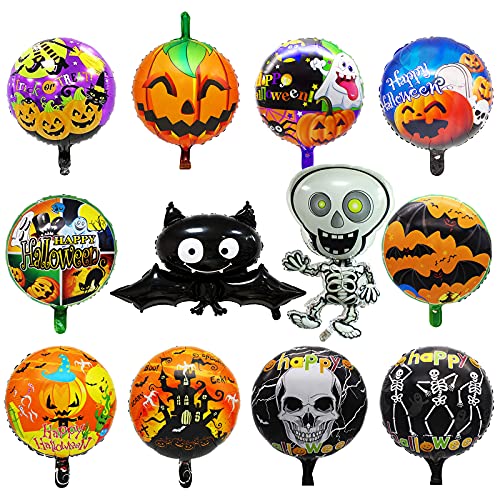 Yisscen Halloween Party Luftballons, 9 Stück Halloween Dekoration Folienballon Helium Ballons, Partyballon Deko, Kürbisse Skelett Fledermaus Ballon, für Halloween, Fasching Karneval Kinder Party Deko von Yisscen