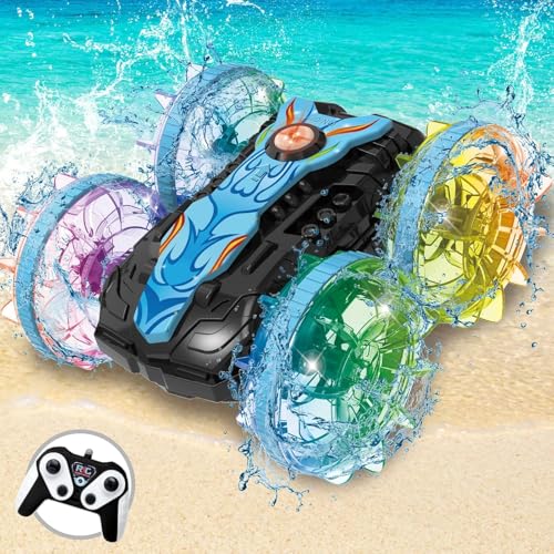 Yitical Ferngesteuertes Auto Amphibienfahrzeug, RC Auto Spielzeug ab 3 4 5 6 7 8 9 Jahre Kinder, Wasserdicht Ferngesteuert Auto, Geschenk für Junge, Spiele LED Blinken 2.4Ghz 360° Rollen RC Car von Yitical