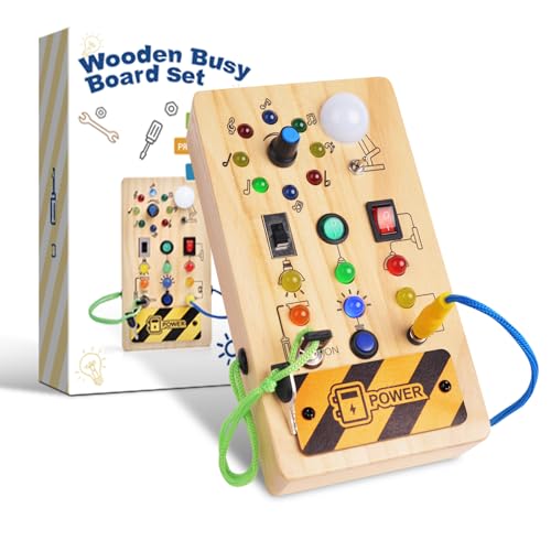 Montessori Spielzeug ab 1 Jahr Busy Board, Baby Motorikspielzeug Activity Board Holzspielzeug ab 1 2 3 Jahre mit Schalter LED-Leuchten, kinderspielzeug Sensorik, Geschenk Junge und Mädch von Yitical