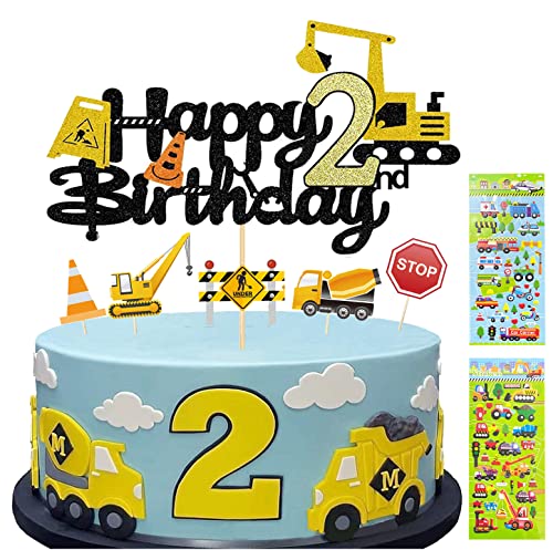 Tortendeko Junge 2. Geburtstag Junge Tortendeko Bagger Cake Topper Geburtstag Geschenk Junge 2 Jahre 13Stück Bagger Geburtstag Deko+2 Bagge Sticker Kinder (2) von Yitla