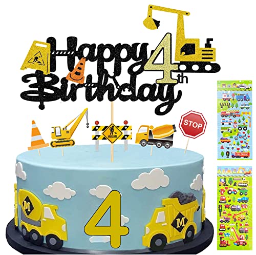 Tortendeko Junge 4. Geburtstag Junge Tortendeko Bagger Cake Topper Geburtstag Geschenk Junge 4 Jahre 13Stück Bagger Geburtstag Deko+2 Bagge Sticker Kinder (4) von Yitla