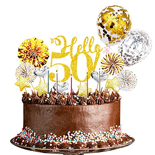 Yitla 24 Stücke 50 Tortendeko Geburtstag Frau,50 Kuchen Deko Happy Birthday Tortendeko 50 Geburtstag Deko Cake Topper Mann Geburtstag Party(Gold Silber) von Yitla