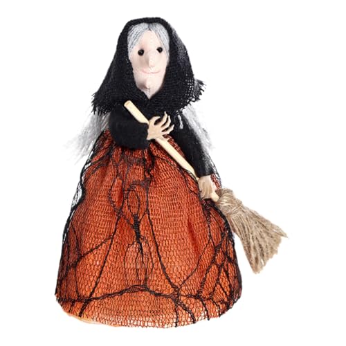 Yiurse Hexe auf Besen Halloween-Puppe, lustiges Hexenpuppenspielzeug für Halloween | Hexenpuppe mit Besen | Handgefertigte und realistische Halloween-Puppe für Familienfreunde und Kollegen von Yiurse