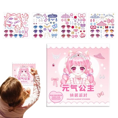 Yiurse Makeup Change Sticker Book, Makeup Show Sticker Book,Kinder Prinzessin Make-up verkleiden | Ergänzende Notizbücher und Tagebücher für Kinder für Zuhause und den Kindergarten von Yiurse
