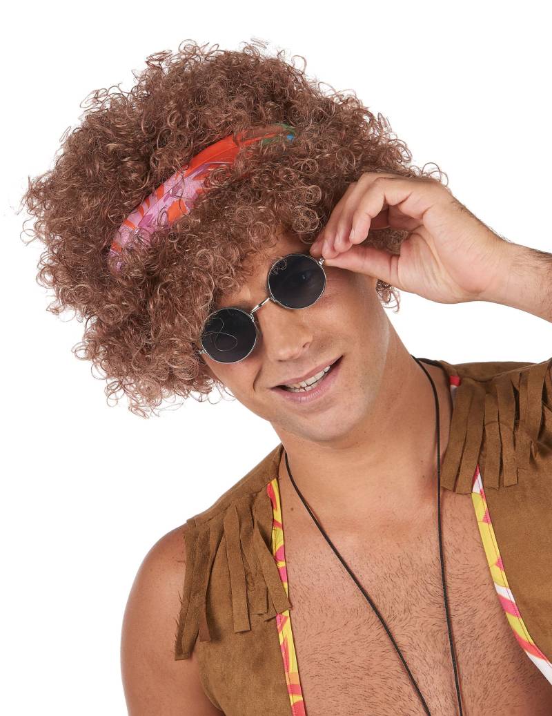 Hippie-Perücke Afro-Perücke mit Kopfband braun von BESTER NOVELTY