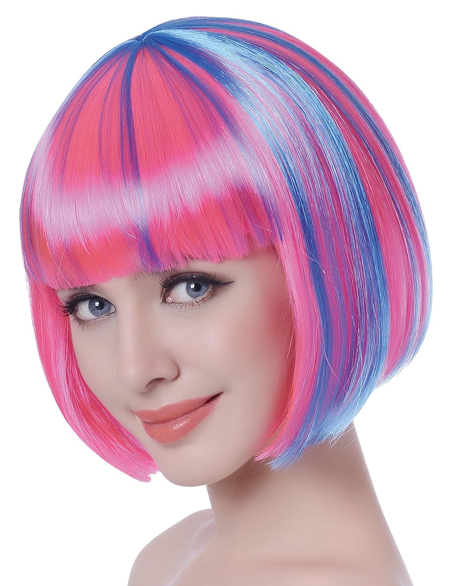 Neon Kurzhaar-Perücke für Damen rosa-blau von BESTER NOVELTY