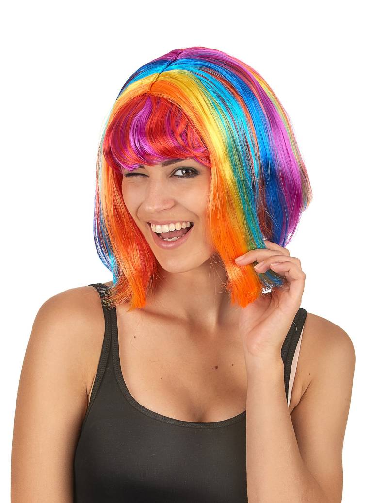 Regenbogen Neon-Perücke Bob-Schnitt bunt von BESTER NOVELTY