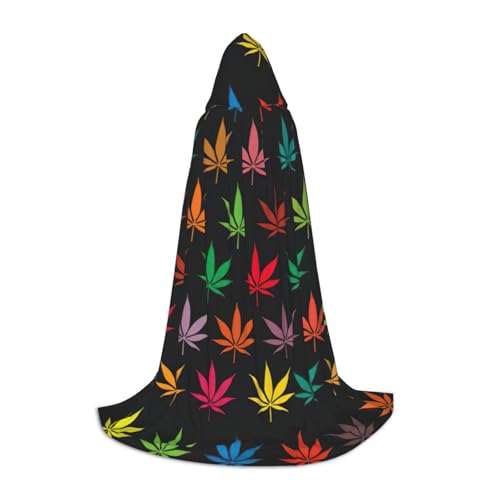 Yiyilong Farbenfroher Cannabisblätter-Aufdruck, Kapuzenumhang für Kinder mit Halloween, Weihnachten, Cosplay-Kostüm. von Yiyilong