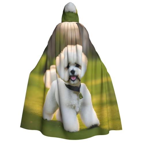 Yiyilong Kapuzenumhang mit Bichon Frisé-Motiv Hund auf dem Gras, Uni, für Erwachsene, Dekoration, Cosplay-Kostüme, Halloween-Kapuzenmantel von Yiyilong