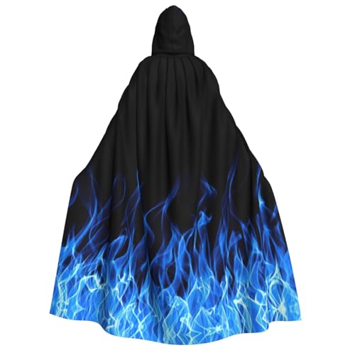 Yiyilong Kapuzenumhang mit blauem Flammenaufdruck, Uni, für Erwachsene, Dekoration, Cosplay-Kostüme, Halloween-Kapuzenmantel von Yiyilong