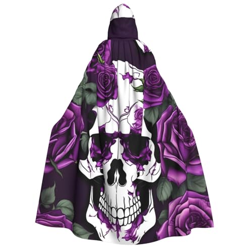 Yiyilong Kapuzenumhang mit violettem Rosen-Skelett-Druck, Uni, für Erwachsene, Dekoration, Cosplay-Kostüme, Halloween-Kapuzenmantel von Yiyilong